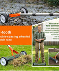 Effortless Wheeled Dethatcher Rake For Lawns With 15 Inch Head And 35 To 67 Inch Adjustable Stainless Steel Handle