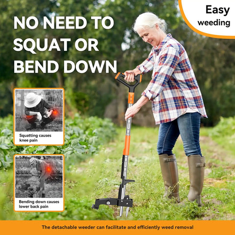 Stand Up Weed Puller With Long Handle And 3 Claw Steel Head For No Bending Kneeling Free Weeding In Lawns And Gardens Detachable Heavy Duty Tool That Makes Weeding A Breeze And Easily Removes Weeds used by gardener in field