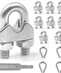 8 Pack M5 Wire Rope Clamps Kit With 4 Thimbles And Hex Nut Driver, 304 Stainless Steel Cable Clamp Set For Rigging And Suspension