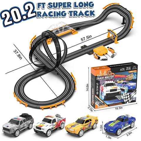 Ultimate Slot Car Race Track Set With Four Cars Electric Track With Slope Overpass And Circular Laps Dual Racing Game With Flash Bridge And Pendulum Totally Fun Gift For Boys Ages 6 7 8 9 10 11 12