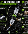 Heavy Duty Manual Fluid Extractor Pump Featuring Two Flexible Hoses For Rapid Engine Oil Brake Fluid And Coolant Transfer showing 23.6 inch long hose for easy access.