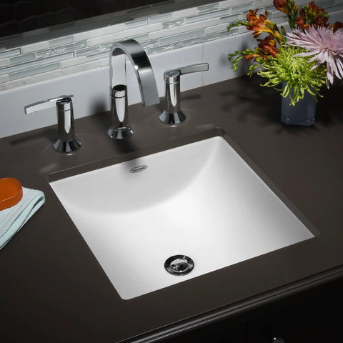 Undercounter Square Lavatory Sink 13 by 13 Inches White, Vitreous China, Customizable Overflow, Includes Mounting Kit for Quick Install