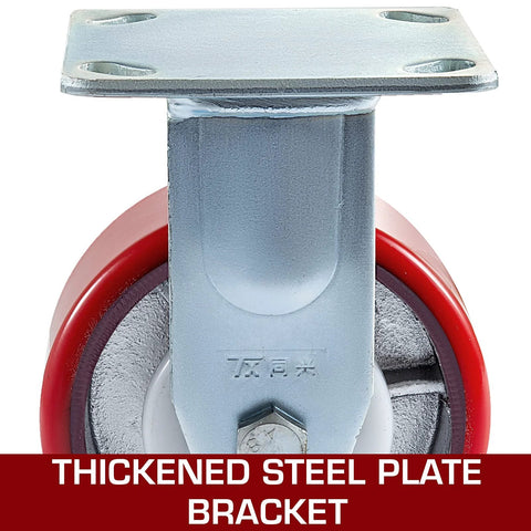 6 Inch Heavy Duty Caster Wheels Set Of 4 With 2 Rigid And 2 Swivel Casters And Side Brake Durable Polyurethane Wheels On Iron Core Plate