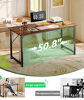 Roomy 55 Inch Home Office Desk for Gaming and Work From Home Setup, Rustic Brown Finish with 50.8-inch wide legroom.