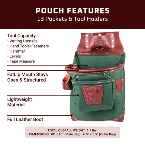 FatLip Left Hand Tool Bag With 13 Pockets And Tool Holders, Durable Leather Construction with FatLip Mouth, Made In USA