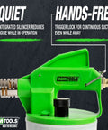 2L Vacuum Brake Bleeder Kit For One Person Operation, green pneumatic handle with trigger lock and silencer in side view