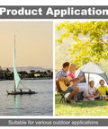 Twist-lock fasteners kit, marine hardware; split outdoor views show a sailboat on water and a camping tent.