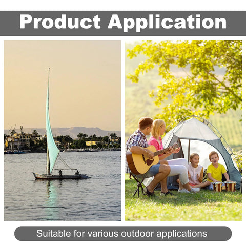 Twist-lock fasteners kit, marine hardware; split outdoor views show a sailboat on water and a camping tent.