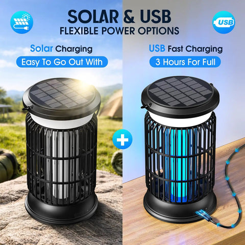 4-In-1 Solar Bug Zapper Outdoor, Rechargeable 6000mAh Mosquito Zapper, Cordless Electric Fly Zapper with solar panel and USB cable