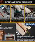 SEEKSELF brake line flaring tool kit with copper tubing and blue/black metal fixture; instruction panel