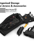 Open view of Field And Competition Hip Arrow Quiver With 3 Slot System Holds 12 Plus Arrows Noise Free Design showing storage pockets