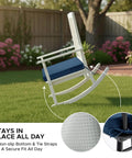 Outdoor Chair Cushions Set Of 4 19 By 19 Inch Navy Blue All Weather Water Resistant And Fade Resistant Patio Seat Pads With Ties Removable Covers Non Slip Bottom on white rocking chair in garden