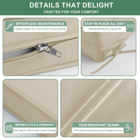 Outdoor Chair Cushions Set Of 4 Cozy Waterproof Backrest And Deep Seat Cushions For Patio Furniture Replacement With Removable Covers 24 By 24 Inch Cream details close-up