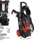 Beastly 2000 Max PSI Electric Powered Pressure Washer with 14.5 Amp Motor and 1.5 GPM, featuring adjustable nozzle and detergent tank.