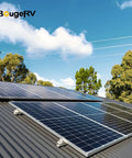Solar panels installed on a rooftop under blue sky, Two Panel Solar Parallel Connector Kit With 2 To 4 Y Branch Cables 10 AWG Waterproof Splitter Wire Easy Plug And Play PV Connector Set For Off Grid RV Marine Solar Arrays.