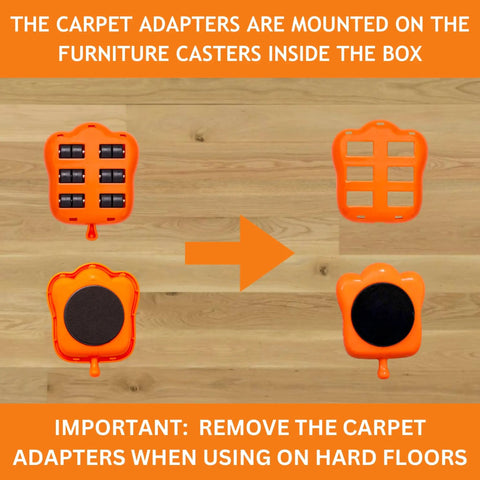 Heavy Duty Furniture Lifter And Appliance Roller Sliders Set With 660 Lbs Capacity showing carpet adapters for casters