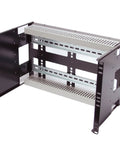 Front view of Beefy 6U Din Rail Panel for standard 19 inch server racks, adjustable height with 14 gauge steel, removable DIN rail and PVC duct.