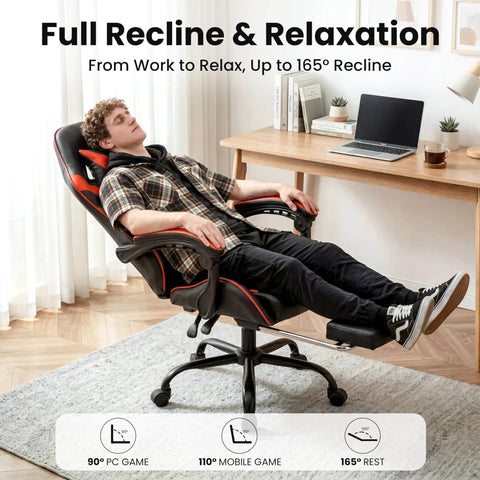Ergonomic Gaming Chair With Footrest And Lumbar Support, Height Adjustable Office Chair With 360 Degree Swivel And Padded Headrest, Red And Black Color For Long Gaming Sessions, Pro Grade Comfort And Posture Support