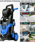 New Upgrade Beast Power Washer With 4 Quick Connect Nozzles, blue cleaner, cleaning surfaces like cars, decks, patios, fences.