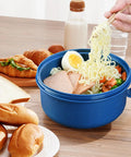 Ramen Cooker Microwave Bowl 48 Oz Ramen Noodle Bowl For Dorm Rooms And Apartments BPA Free Pink Must Have For Busy Students Ideal College Kitchen Essential with ingredients.