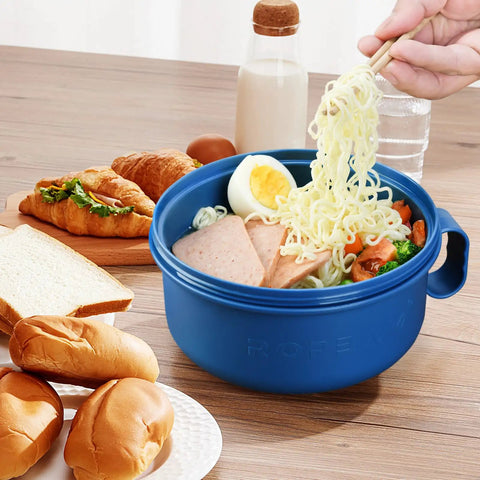 Ramen Cooker Microwave Bowl 48 Oz Ramen Noodle Bowl For Dorm Rooms And Apartments BPA Free Pink Must Have For Busy Students Ideal College Kitchen Essential with ingredients.