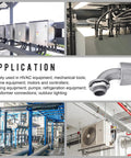 Flexible Non Metallic PVC Liquid Tight Conduit Connectors, 90 Degree Fittings, One Half Inch in HVAC setup with applications.