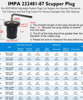 IMPA 23248 I-87 scupper plug with rubber expandable body and stainless steel Allen wrench handle; dimension chart.