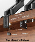 Built Tough Heavy Duty Dual Monitor Arm Stand With Full Motion Adjustment Fits 17 To 32 Inch Screens Supports 20 Lbs Per Arm showing mounting options