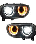 LED Headlights For Dodge Challenger 2008 2014 Full Projector Headlamps With Halo White DRL And Amber Turn Signals