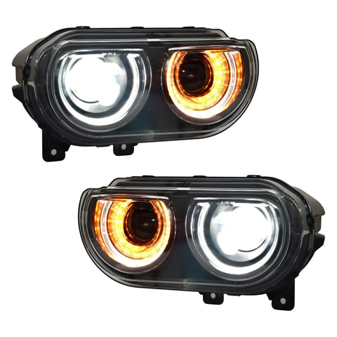 LED Headlights For Dodge Challenger 2008 2014 Full Projector Headlamps With Halo White DRL And Amber Turn Signals