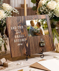 Top Tier Wooden Picture Frame For Wedding Unity Ceremony With Sweet Retro Love Locks And Keys Fits 4X6 Photos Dope Romantic Keepsake Gonna Last Forever Engagement Gift displayed with wedding couple photo.