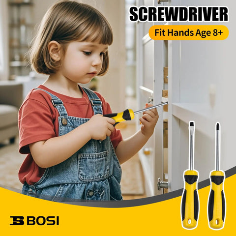 Child using a screwdriver from the 20-Piece Kids Tool Set With Storage Bag Real Hand Tools With Soft Rubber Handles Learning DIY Kit For Boys And Girls Kid Friendly Home Projects And Basic Repairs.