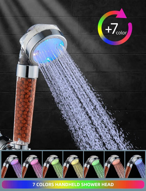 Led Shower Head Set With Light And High Pressure Water Handheld Showerhead With Hose And Mount For Dry Skin And Hair Shower Head With Filters Seven Color LED Cycle Easy Clean Spa Quality Shower Experience