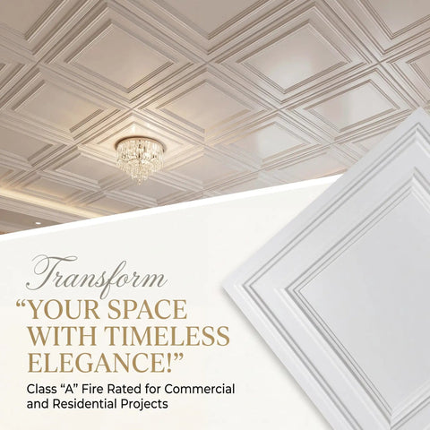 Economy PVC 2x2 Lay In Ceiling Tiles White Drop Ceiling Panels 10 Pieces for basements, showing stylish ceiling design
