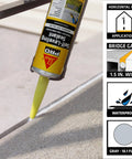Applying Sikaflex Self-Leveling Sealant For Concrete Joints And Surfaces to driveway gap, 10.1 oz, gray, image with application guide.