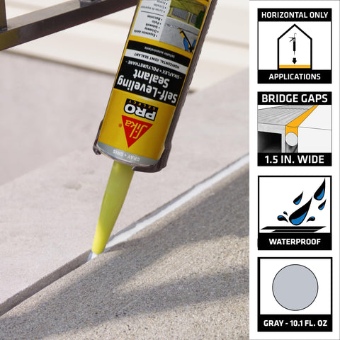 Applying User-Friendly Self-Leveling Concrete Sealant For Expansion Joints Gray Polymer Fast Curing Waterproof 10.1 Fl Oz Cartridge