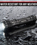 Ultra Bright LED Flashlight Kit S1050 Two Pack With Adjustable Zoom And 3 Modes For Camping Hiking Dog Walking And Emergencies Batteries Not Included All Weather Durable Build on wet surface