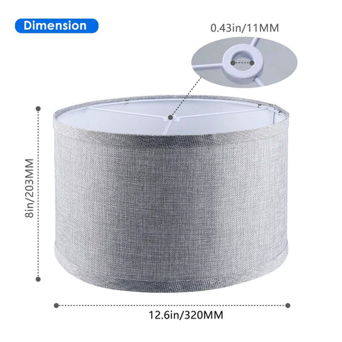 Drum Lamp Shades Set Of 2 For Table And Floor Lamps Top And Bottom 12.6 Inches 8 Inches High Linen Beige Spider Fitter Easy Setup Replacement Shades For Your Home Or Office, grey drum shade dimensions and fitter detail