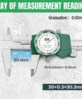 Dial Caliper 150mm Measuring Tool With Shockproof Design showing measurement reading, stainless steel, dual jaws visible