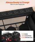Power Tool Organizer With Charging Station And Eight Outlet Power Strip Three Tier Tool Rack close-up of outlets