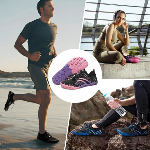 Hiking Barefoot Water Shoes For Men And Women Quick Dry Beach Swim Shoes With Thick Rubber Soles Toe Cap And Non Slip Treads