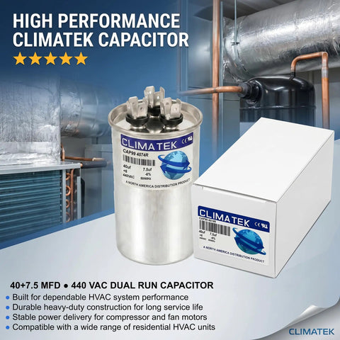 Upgraded Round HVAC Capacitor Replacement For Carrier Bryant Payne Systems Easy Install Durable High Performance Capacitor For Residential Furnaces And Air Conditioning Units Fits Most Standard HVAC Setups, 40+7.5 MFD 440 VAC