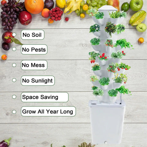 Hydroponics Tower Indoor Growing System Vertical Garden Planter Dope Indoor Smart Garden Kit With Pump And Movable Water Tank