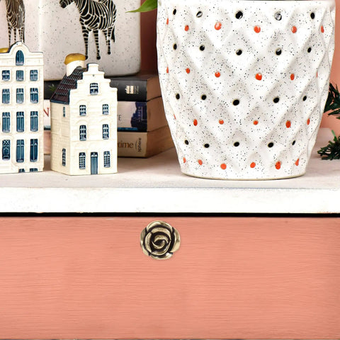 Vintage Rose Flower Cabinet Knobs Two Pack Classic Floral Drawer Pulls Heavy Duty Zinc Alloy Furniture Hardware For Dresser And Shoe Closet Smooth Grip Top Notch Home Decor Upgrade Built Tough Real Deal on a pink drawer.