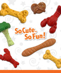 Lobster Shaped Power Chew Dog Toy For Pups And Small Dogs With Triple Chew Ends And Easy Grip Arch Durable For Aggressive Chewers Great For Chewing Teething And Mental Stimulation. Assorted nylon dog toys on white background