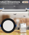 CHARKEE 12 Pack 6 Inch 5CCT LED Recessed Ceiling Lighting with Night Light dimensions illustration with size details labeled.