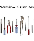 Various professional hand tools displayed, including pliers, screwdrivers, and chisels, with the text 'Professionals' Hand Tools' above.