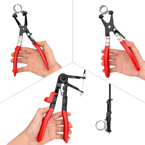 3 Piece Hose Clamp Pliers Set with Long Reach Wire Spring Pliers and Red Handles