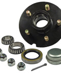 Heavy Duty Trailer Hub Kit Fits 3500 Lb Axles Like A Glove Featuring 5 On 5 Inch Bolt Pattern and components arranged for assembly.
