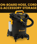 Professional Grade Wet Dry Upholstery Shampoo Vacuum Featuring Remote Control Handle And Six Gallon Tank For Autos Carpets And Furniture Bad Ass Dirt Hog Rig with on-board hose storage.